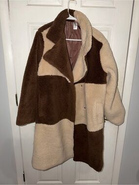 Teddy Checkered Coat - Brown & Cream